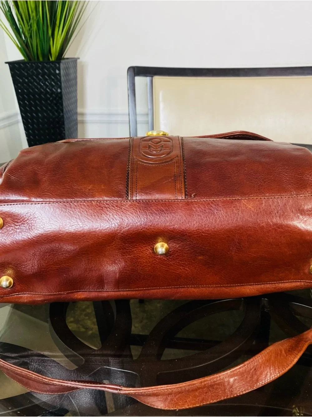 Vintage Marino Orlandi Brown Leather Satchel Bag - Made in Italy - Gold Hardware
